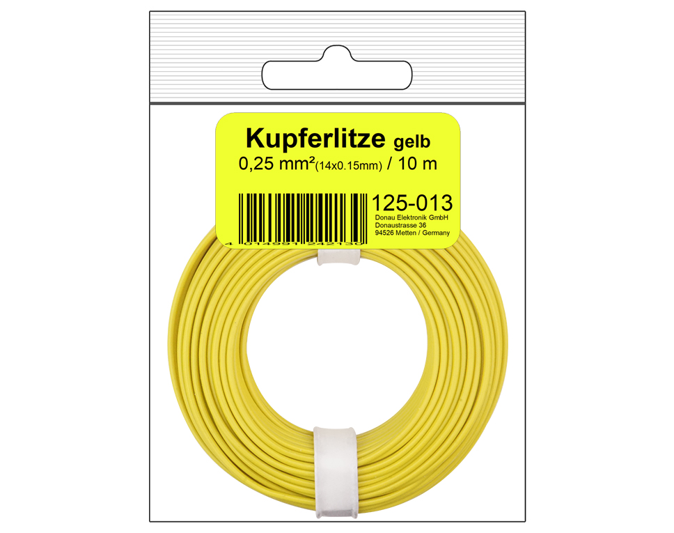 DONAU 125-013SB - Toron de cuivre 0,25 mm² / 10 m / jaune en sachet SB  