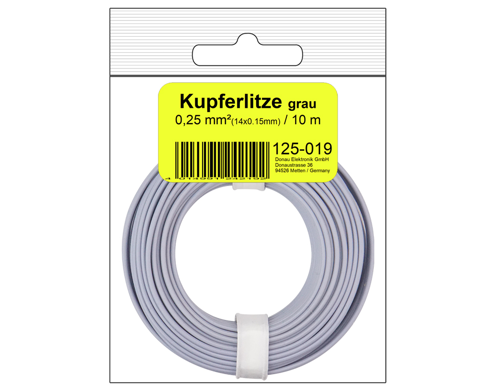 DONAU 125-019SB - Toron de cuivre 0,25 mm² / 10 m / gris en sachet SB  