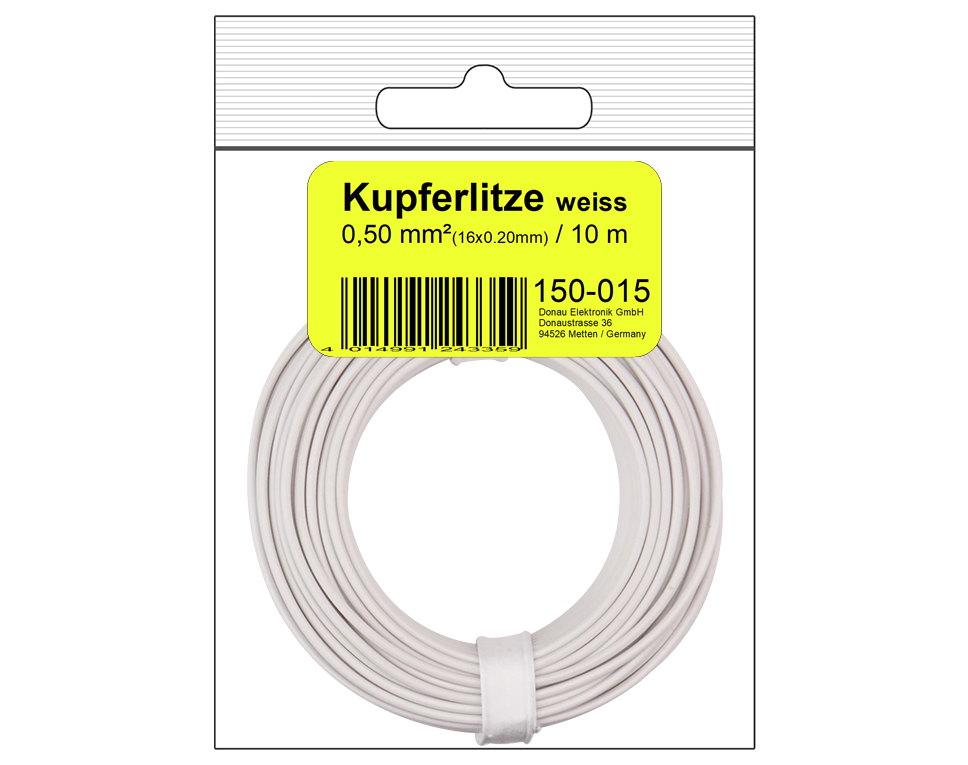 DONAU 150-015SB - Toron de cuivre 0,50 mm² / 10 m / blanc en sachet SB  