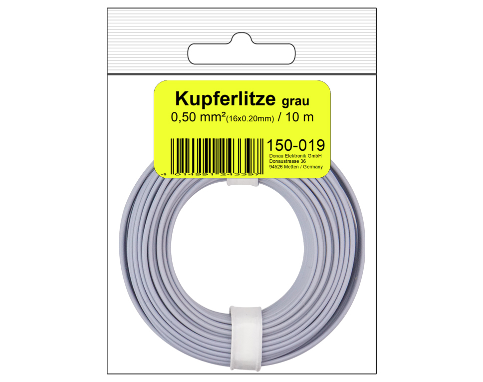 DONAU 150-019SB - Toron de cuivre 0,50 mm² / 10 m / gris en sachet SB  