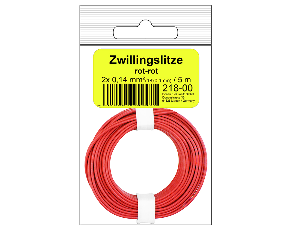 DONAU 218-00SB - Toron jumelé 0,14 mm² / 5 m rouge-rouge en SB  