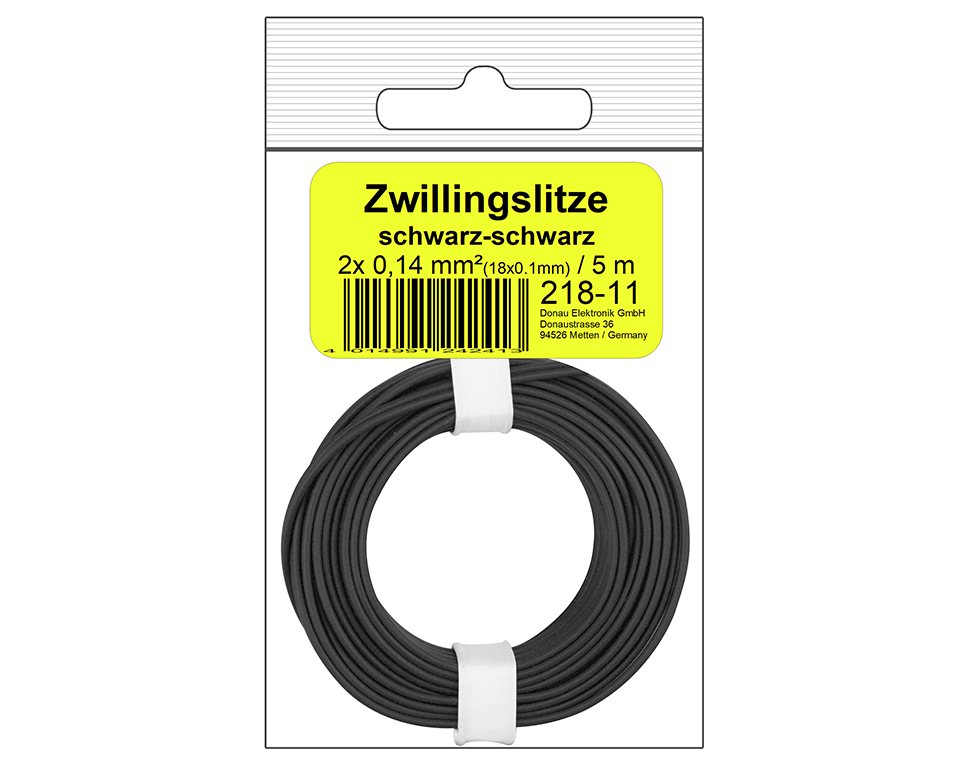 DONAU 218-11SB - Toron jumelé 0,14 mm² / 5 m noir-noir en SB  
