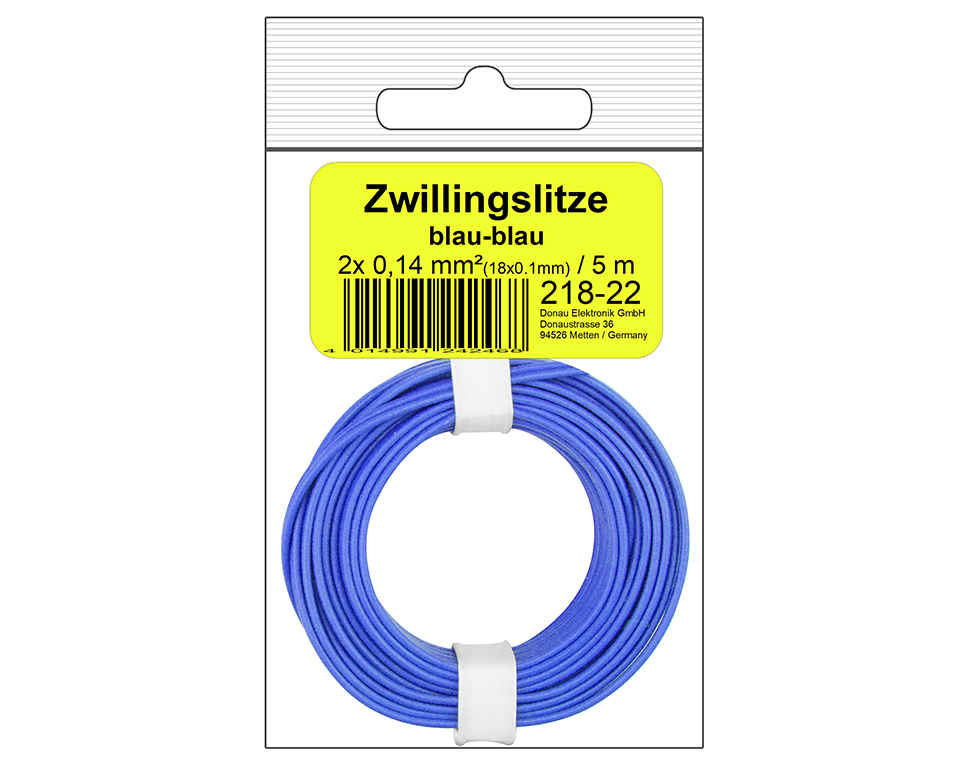DONAU 218-22SB - Toron jumelé 0,14 mm² / 5 m bleu-bleu en SB  