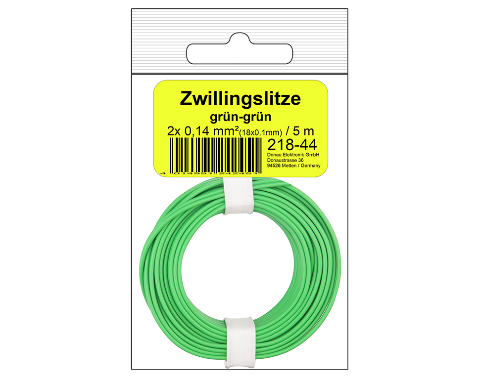 DONAU 218-44SB - Toron jumelé 0,14 mm² / 5 m vert-vert en SB  