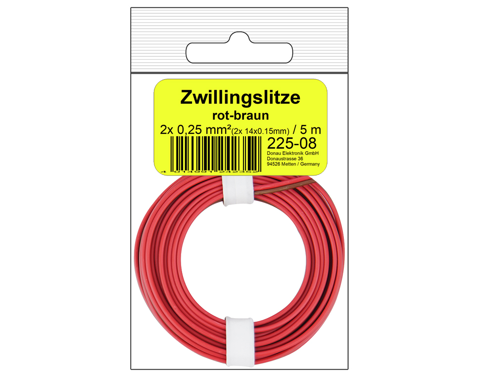 DONAU 225-08 - Toron jumelé 0,25 mm² / 5 m rouge-brun  