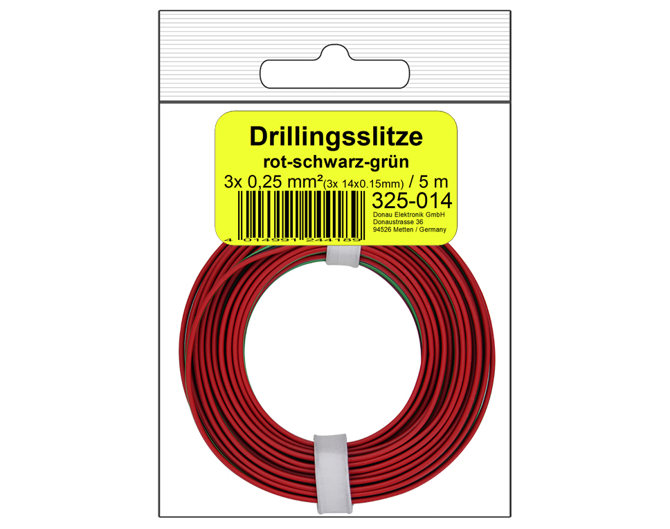DONAU 325-014 - Toron tripolaire 0,25 mm² / 5 m rouge-noir-vert en sachet SB  
