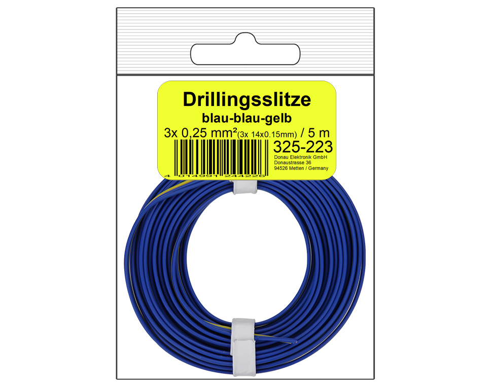 DONAU 325-223 - Toron tripolaire 0,25 mm² / 5 m bleu-bleu-jaune en sachet SB  