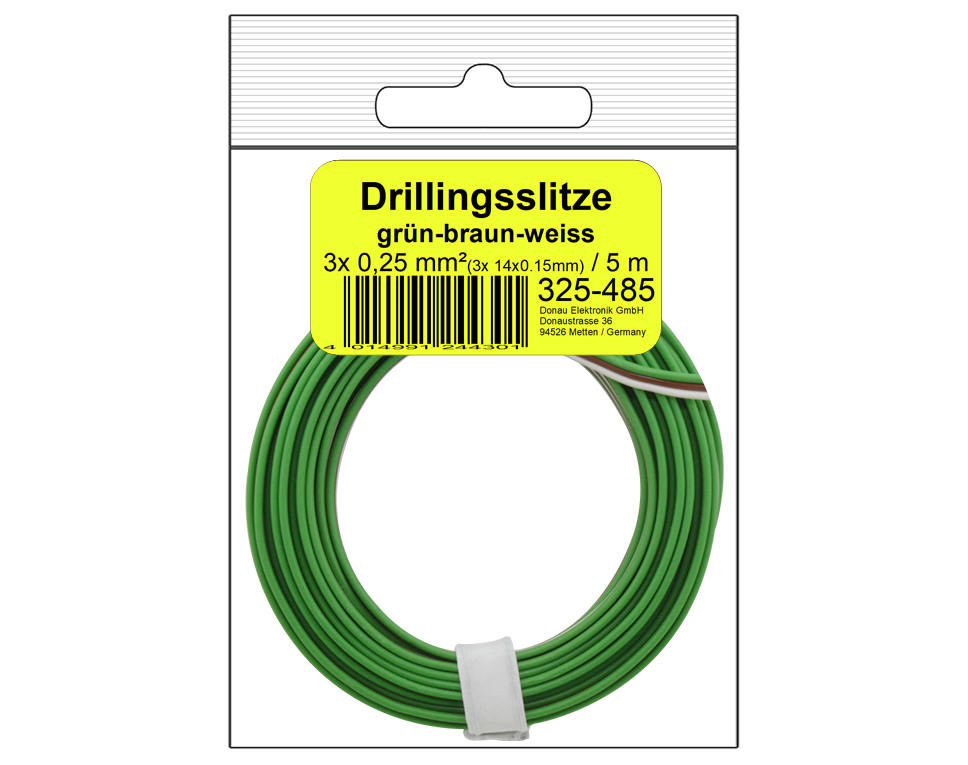 DONAU 325-485 - Toron tripolaire 0,25 mm² / 5 m vert-brun-blanc en sachet SB  