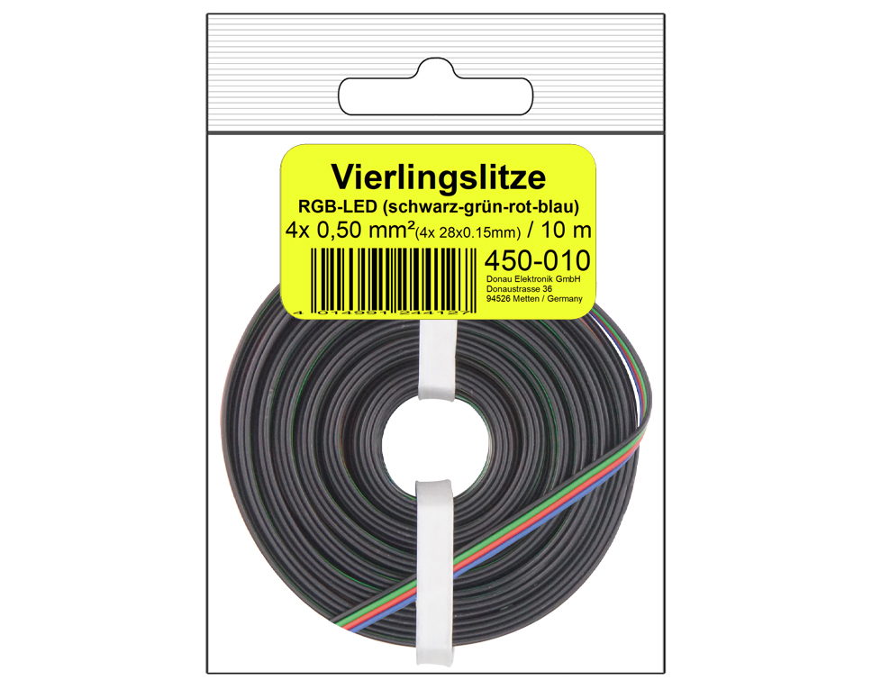 DONAU 450-010 - Fils à quatre brins 0,50 mm² / 10 m pour bandes LED RGB en SB  