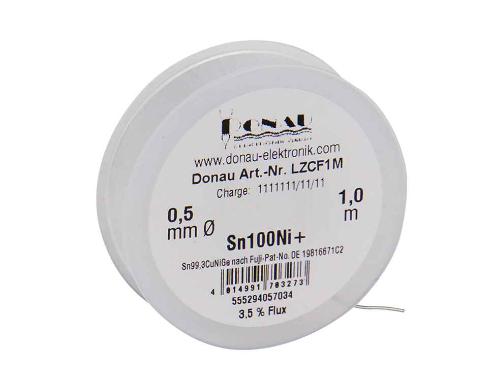 DONAU LZCF1M - Étain de soudure "CLEAR" Ø0,5 mm Sn100Ni+ Bobine à clapet 1m  