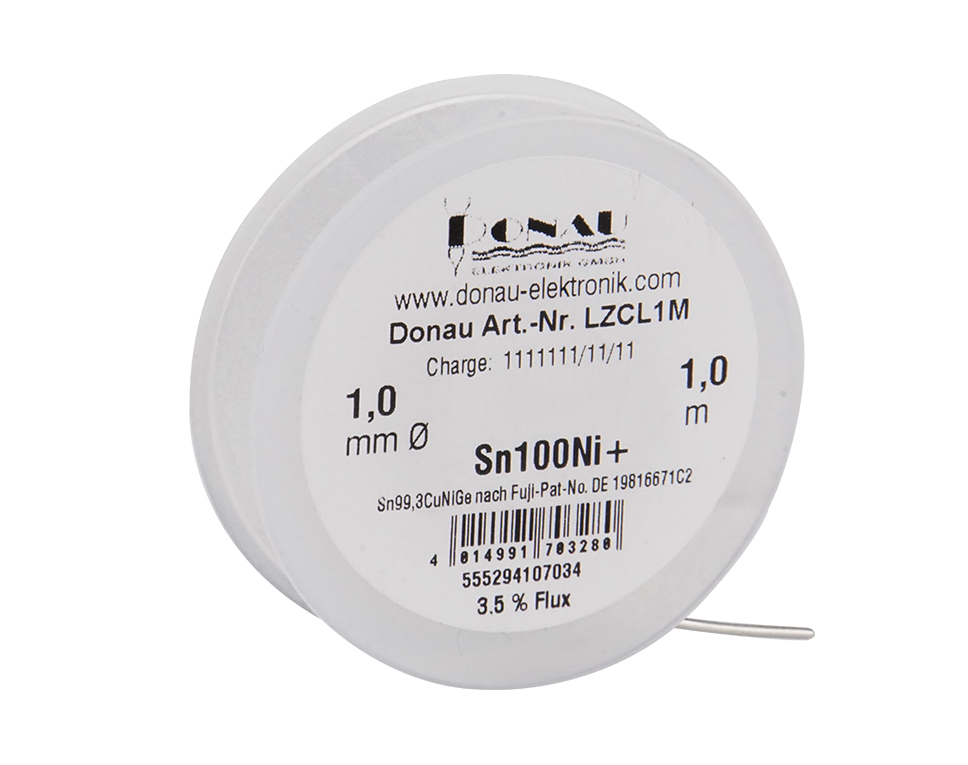 DONAU LZCL1M - Étain de soudure "CLEAR" Ø1,0 mm Sn100Ni+ Bobine à clapet 1m  