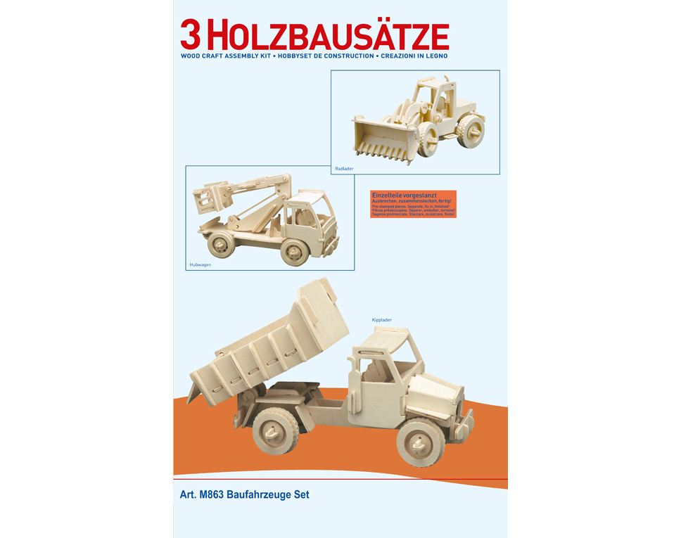 DONAU M863 - Kit de construction en bois 3 x véhicules de chantier  