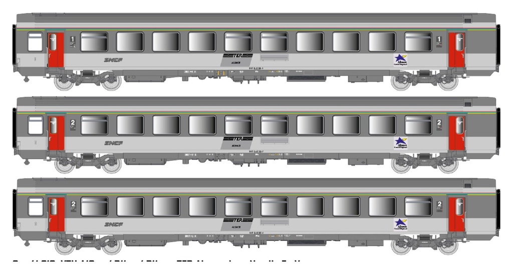 LS MODELS 41219 Set VTU, TER Alsace, nouille logo  /  Ep. V  /  SNCF  /  HO  /  DC  /  3 P. 