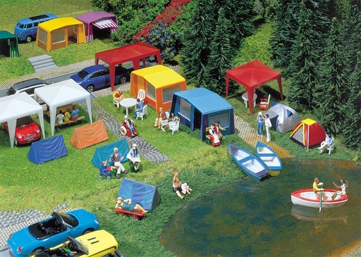[Faller 130504  ] Faller 130504   H0  Jeu de tentes de camping 46 x 51 x 25 mm, 35 x 35 x 30 mm
