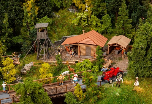 [Faller 130637  ] Faller 130637   H0  Pavillon de chasse avec mirador 85 x 52 x 46 mm, 74 x 70 x 70 mm, 45 x 38 x 30 mm, 39 x 18 x 13 mm, 120 x 18 x 13 mm, 106 x 46 x 24 mm