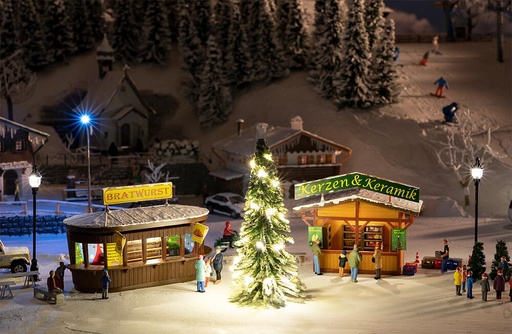 [Faller 134002  ] Faller 134002   H0  2 Stands de marché de Noël avec sapin illuminé 86 x 57 x 54 mm, 70 x 39 x 59 mm, 100 mm hoch
