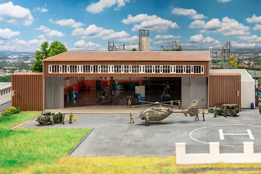 [Faller 144111  ] Faller 144111   H0  Hangar avec hélicoptère 548 x 390 x 118 mm, 140 x 118 x 39 mm