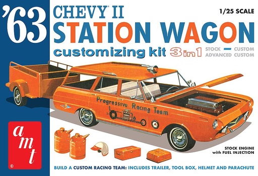 [AMT AMT1201/12  ] AMT AMT1201/12  1/25 1963 Chevy II Station Wagon avec remorque 