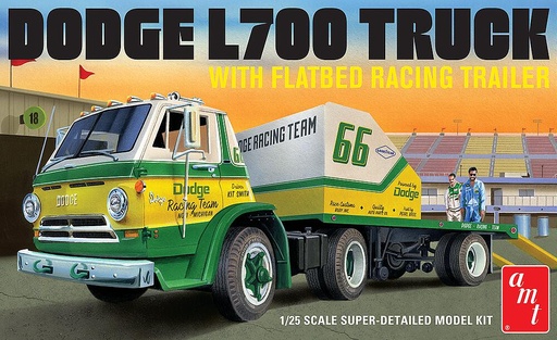 [AMT AMT1368/12  ] AMT AMT1368/12  1/25 1966 Dodge L700 Truck w/Flatbed Racing Traile 
