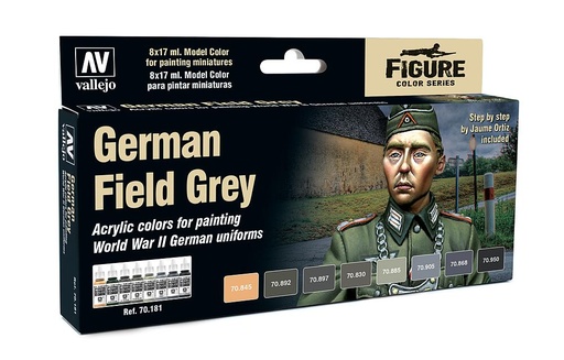 [VALLEJO 70181  ] VALLEJO 70181  Kit de peinture, gris uniforme allemand, WWII, 8 x 17 ml 