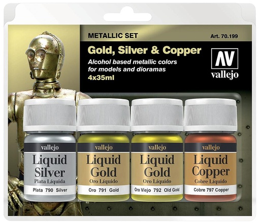 [VALLEJO 70199  ] VALLEJO 70199  Set de couleurs, or liquide à base d'alcool, 4 x 17 ml 