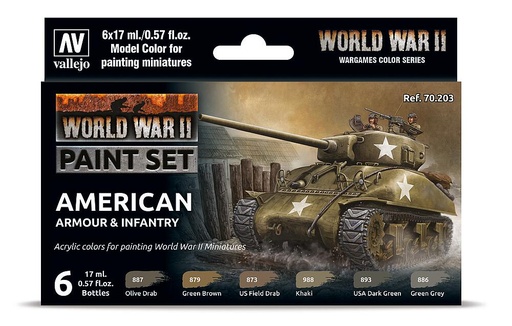 [VALLEJO 70203  ] VALLEJO 70203  Kit de peinture, blindage et infanterie américains, WWII 