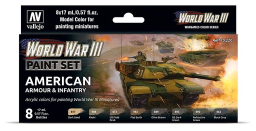 [VALLEJO 70220  ] VALLEJO 70220  Set de couleurs, blindage et infanterie américains, WWIII 