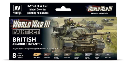 [VALLEJO 70222  ] VALLEJO 70222  Kit de peinture, blindage et infanterie britanniques, WWIII 