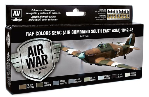 [VALLEJO 71146  ] VALLEJO 71146  Set de peinture RAF SEAC 1942 - 1945, 8 x 17 ml 