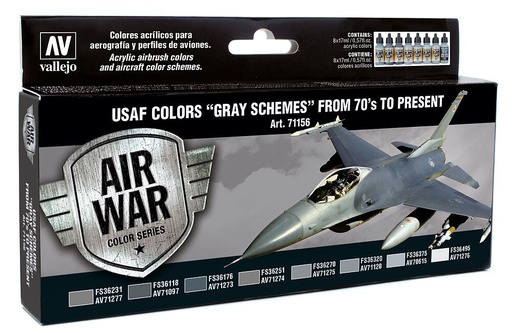 [VALLEJO 71156  ] VALLEJO 71156  Set de peinture, schémas gris USAF à partir de 1970, 8 x 17 ml 