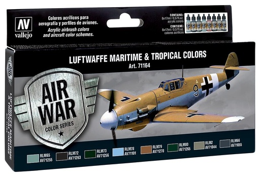 [VALLEJO 71164  ] VALLEJO 71164  Set de couleurs, armée de l'air, mer &amp; tropiques, 8 x 17 ml 