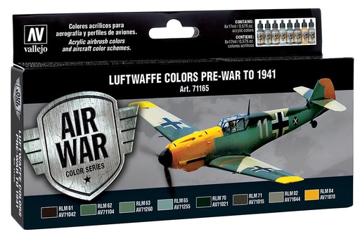 [VALLEJO 71165  ] VALLEJO 71165  Set de peinture, Luftwaffe, avant-guerre à 1941, 8 x 17 ml 