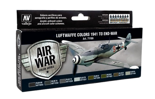 [VALLEJO 71166  ] VALLEJO 71166  Set de peinture, Luftwaffe, 1941 - 1945, 8 x 17 ml 