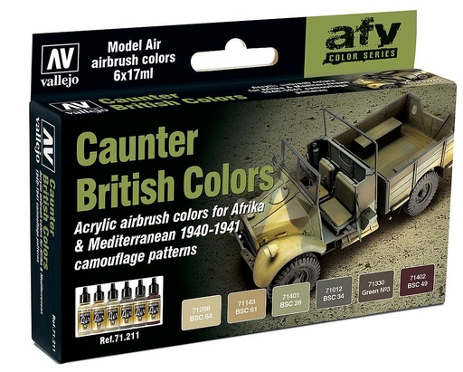 [VALLEJO 71211  ] VALLEJO 71211  Kit de peinture, camouflage britannique, Afrique &amp; Méditerranée, 6 x 17 ml 