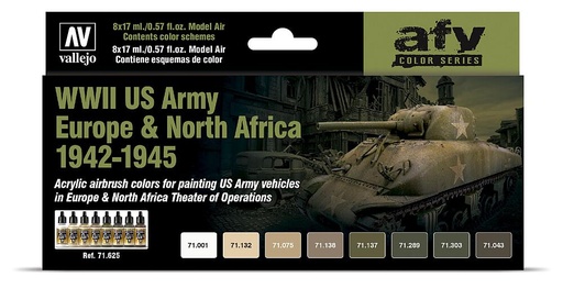 [VALLEJO 71625  ] VALLEJO 71625  Set de couleurs, WWII US Army Europe &amp; Afrique du Nord, 1942 - 1945 
