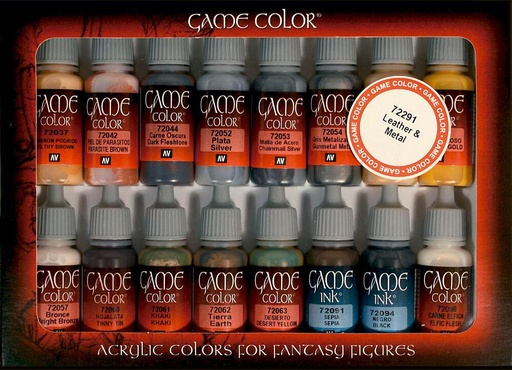 [VALLEJO 72291  ] VALLEJO 72291  Set de peinture, cuir &amp; métal, 16 x 17 ml 