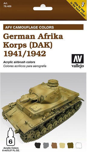 [VALLEJO 78409  ] VALLEJO 78409  Set de peinture, Deutsch Afrika-Korps 41/42, 6 x 8 ml 