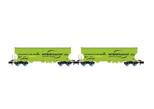 [ARNOLD HN6625  ] ARNOLD HN6625   N  CZ-Interfracht, Coffret de 2 wagons à 4 essieux. Wagon à toit pivotant avec parois de silo bombées 