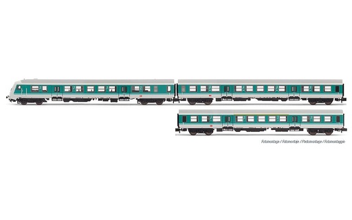 [ARNOLD HN4366  ] ARNOLD HN4366  1/160   DB AG, Coffret de 3 voitures de banlieue, vert menthe/blanc, comprenant 1 x voiture-pilote, 1 x Aby et 1 x By 