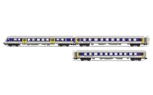 [ARNOLD HN4368  ] ARNOLD HN4368  1/160   MRB, set de 3 voitures de banlieue, argent/bleu, comprenant 1 x Bybdzf et 2 x Bom 
