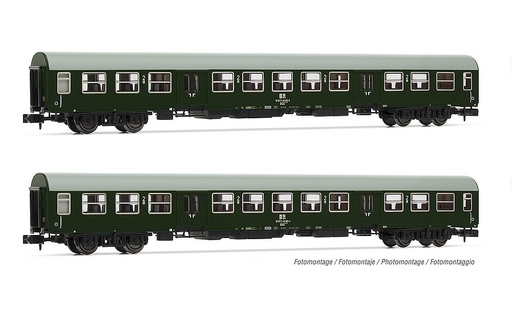 [ARNOLD HN4369  ] ARNOLD HN4369  1/160   DR, Coffret de 2 voitures de banlieue Halberstädter longues, vert foncé/grises, composé de 2 x Bmhe 