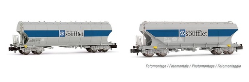 [ARNOLD HN6510  ] ARNOLD HN6510  1/160   SNCF, Coffret de 2 wagons à toit pivotant Uagpps, avec parois de silo bombées, Soufflet 