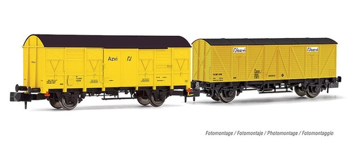 [ARNOLD HN6517  ] ARNOLD HN6517  1/160   AZVI, coffret de 2 wagons de marchandises couverts à 2 essieux, jaune, 