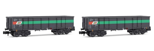 [ARNOLD HN6534  ] ARNOLD HN6534  1/160   STLB, set de 2 wagons de marchandises découverts à 4 essieux Eaos, gris/vert/rouge, chargés de ferraille 