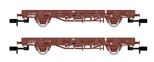 [ARNOLD HN6543  ] ARNOLD HN6543  1/160   SNCF, set de 2 pièces, 2 essieux. Wagon plat V, avec traverses en béton 