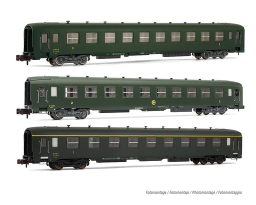 [ARNOLD HN4383  ] ARNOLD HN4383  1/160   SNCF, coffret de 3 voitures voyageurs DEV AO, vert, comprenant 1 A9 et 2 B10 