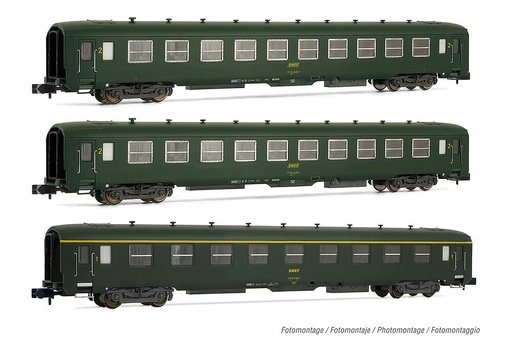 [ARNOLD HN4385  ] ARNOLD HN4385  1/160   SNCF, Coffret de 3 voitures de voyageurs DEV AO, Vert, logo encadr 