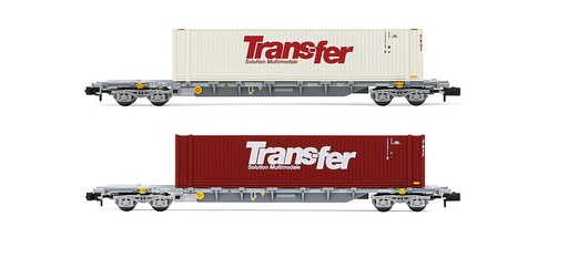 [ARNOLD HN6584  ] ARNOLD HN6584   N  SNCF, pack de 2, wagon à 4 essieux de 60 conteneurs Novatrans Sgss, avec 45 conteneurs Trans-Fer 
