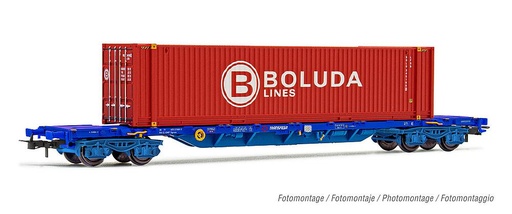 [ELECTROTREN HE6045  ] ELECTROTREN HE6045  1/87   TRANSFESA, wagon à 4 essieux. Wagon porte-conteneurs MMC3, avec 45conteneurs Boluda 