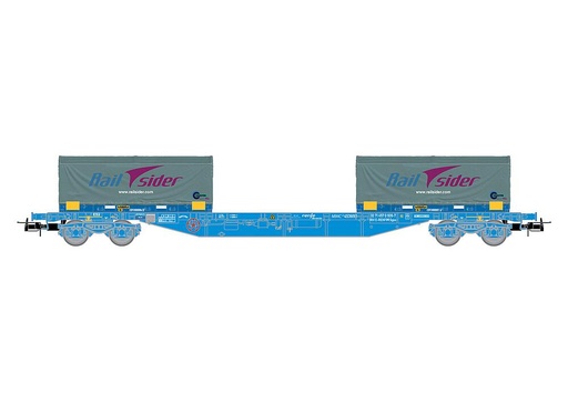 [ELECTROTREN HE6063  ] ELECTROTREN HE6063   H0  RENFE, wagon à 4 essieux. Wagon porte-conteneurs MMC3 en peinture bleue 